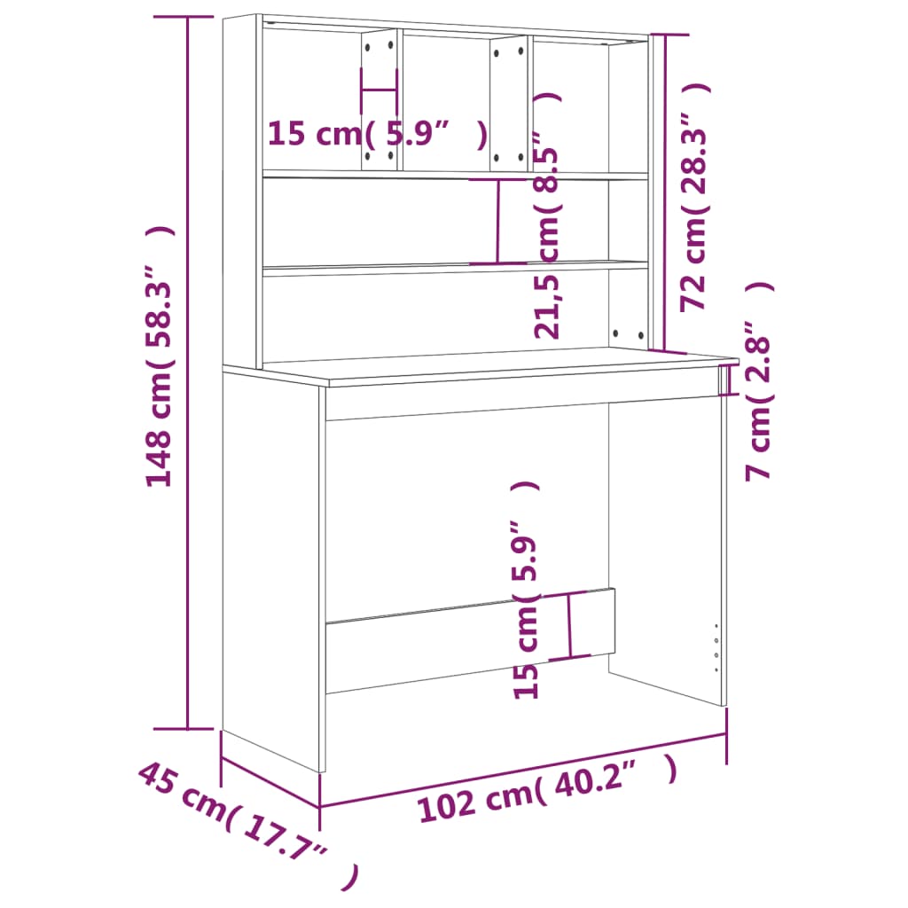 Scrivania con Mensole Nera 102x45x148 cm in Legno Multistrato 823001