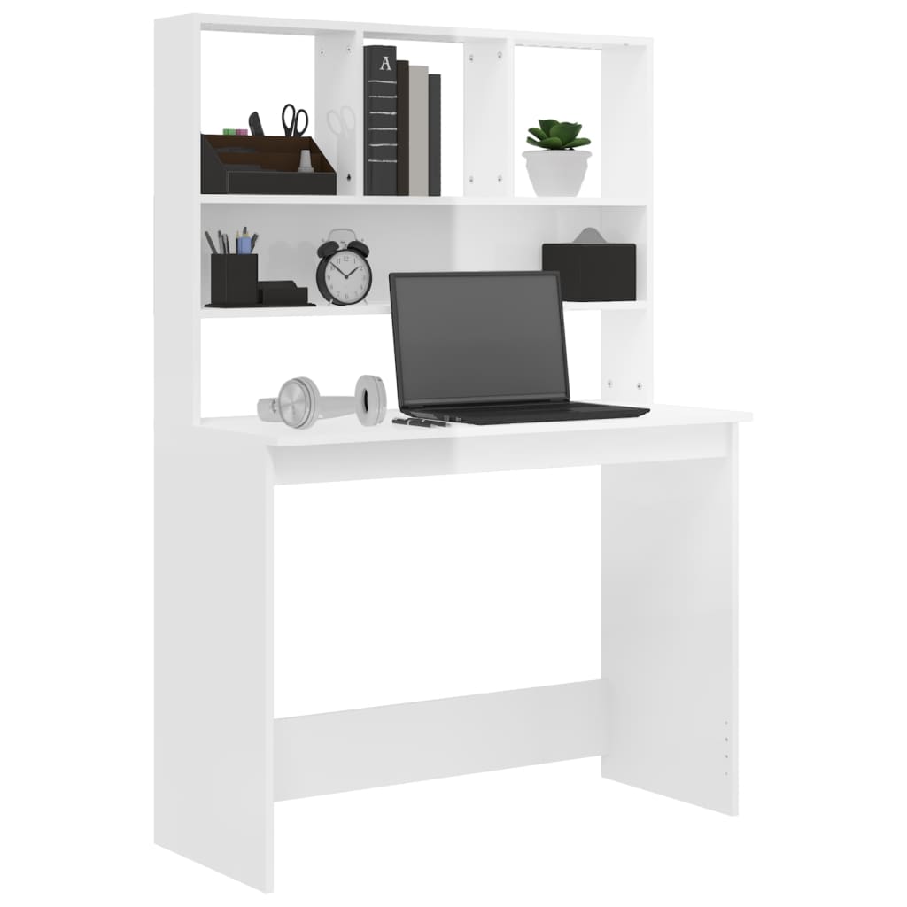 Scrivania Mensole Bianco Lucido 102x45x148 cm Legno Multistrato 823002