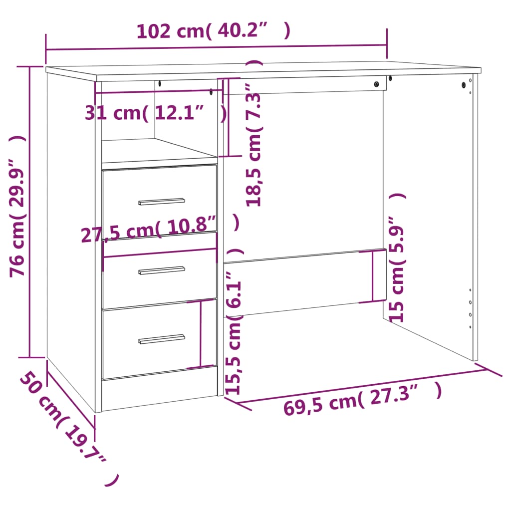 Scrivania con Cassetti Nera 102x50x76 cm in Legno Multistrato cod mxl 75806