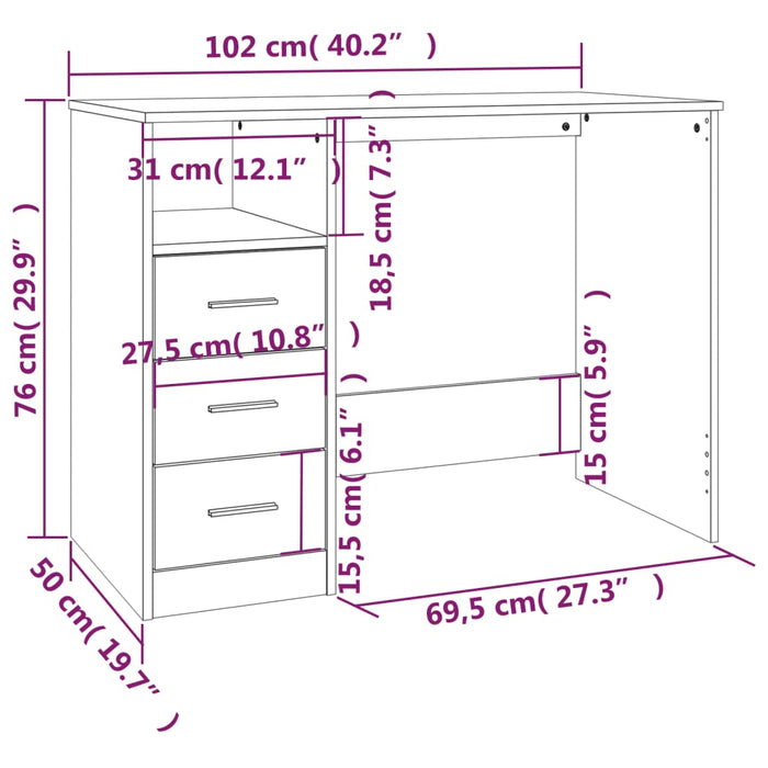 Scrivania con Cassetti Nera 102x50x76 cm in Legno Multistrato 823033