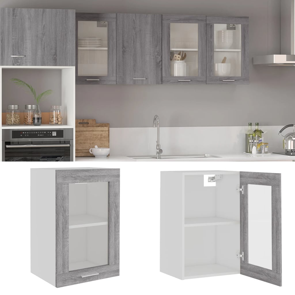 Mobile Pensile Vetro Grigio Sonoma 40x31x60cm Legno Multistrato 826346