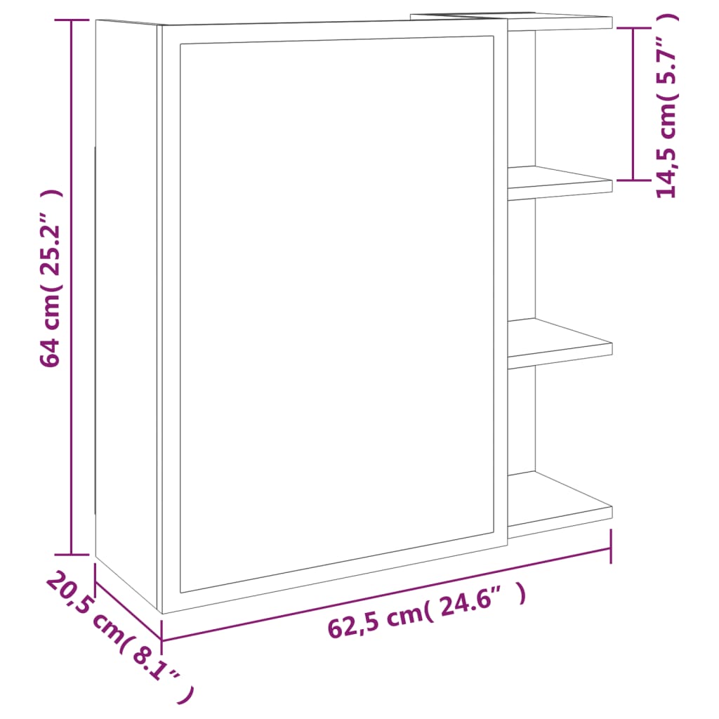 Mobile Bagno con Specchio Rovere Marrone 62,5x20,5x64 cm Legno 826353