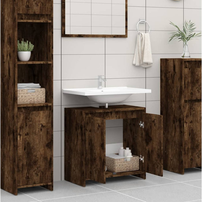 Armadietto Bagno Rovere Fumo 60x33x61 cm in Legno Multistrato