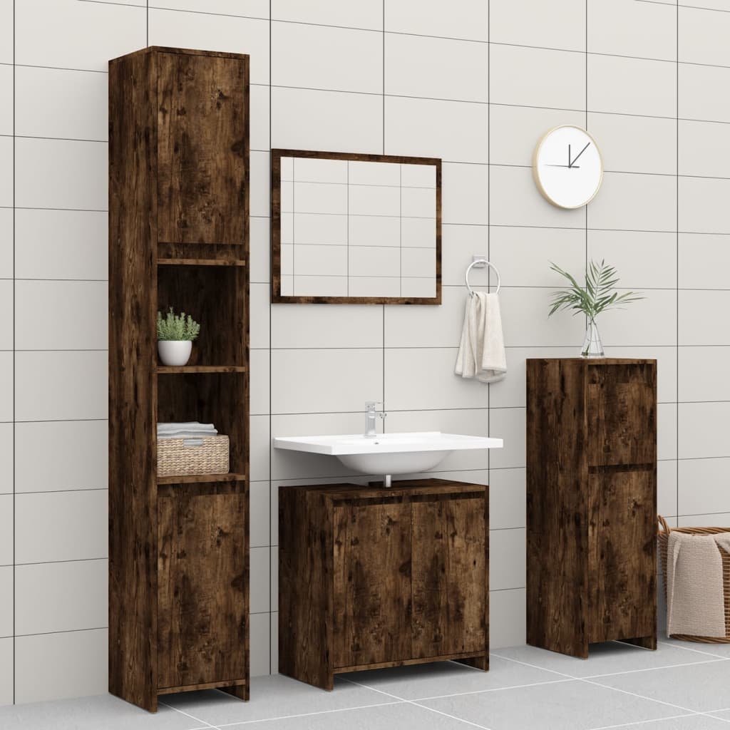 Armadietto Bagno Rovere Fumo 60x33x61 cm in Legno Multistrato