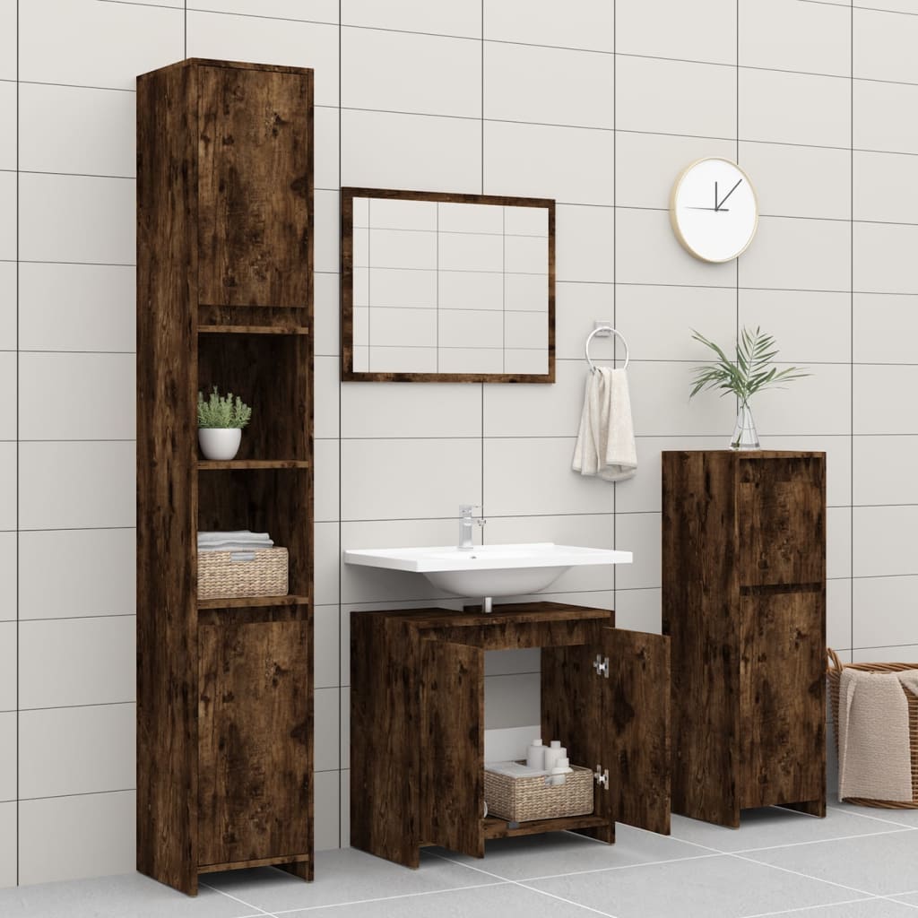 Armadietto Bagno Rovere Fumo 60x33x61 cm in Legno Multistrato