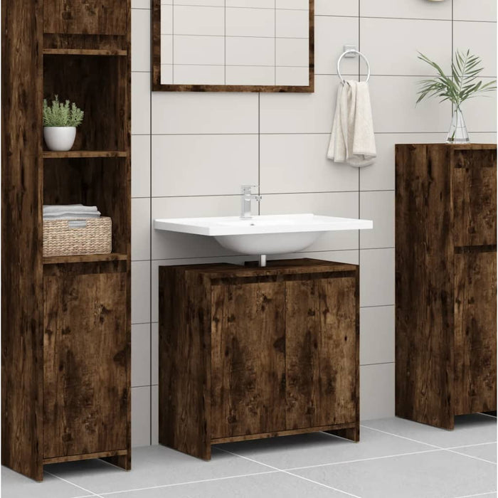 Armadietto Bagno Rovere Fumo 60x33x61 cm in Legno Multistrato