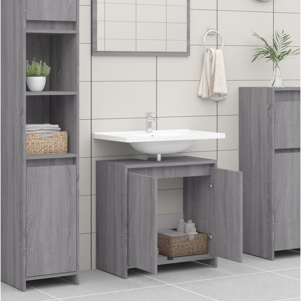 Armadietto Bagno Grigio Sonoma 60x33x61 cm in Legno Multistrato cod mxl 11647