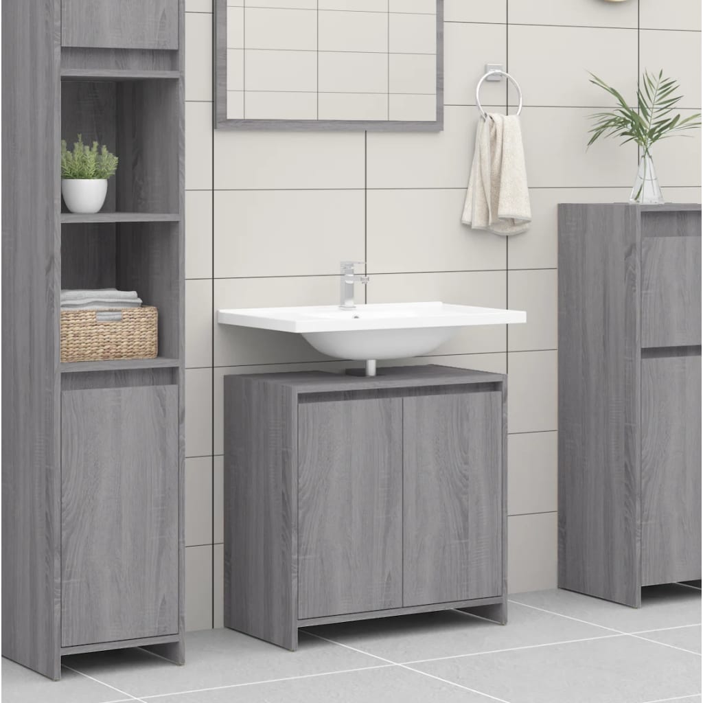 Armadietto Bagno Grigio Sonoma 60x33x61 cm in Legno Multistrato cod mxl 11647