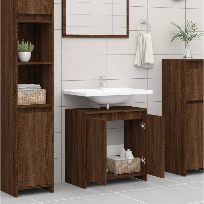 Armadietto Bagno Rovere Marrone 60x33x61cm Legno Ingegnerizzato cod mxl 6894