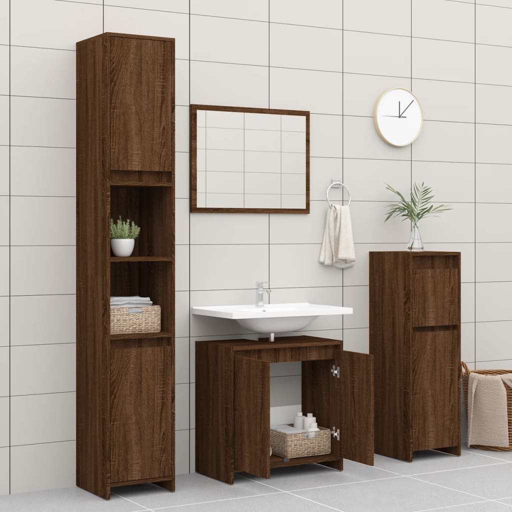 Armadietto Bagno Rovere Marrone 60x33x61cm Legno Ingegnerizzato cod mxl 6894