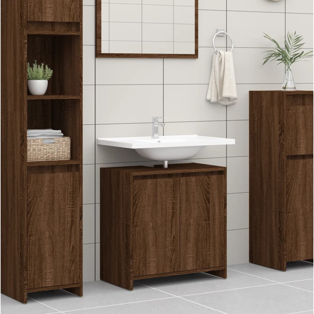 Armadietto Bagno Rovere Marrone 60x33x61cm Legno Ingegnerizzato cod mxl 6894