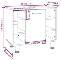 Armadietto Bagno Rovere Fumo 60x32x53,5 cm in Legno Multistrato