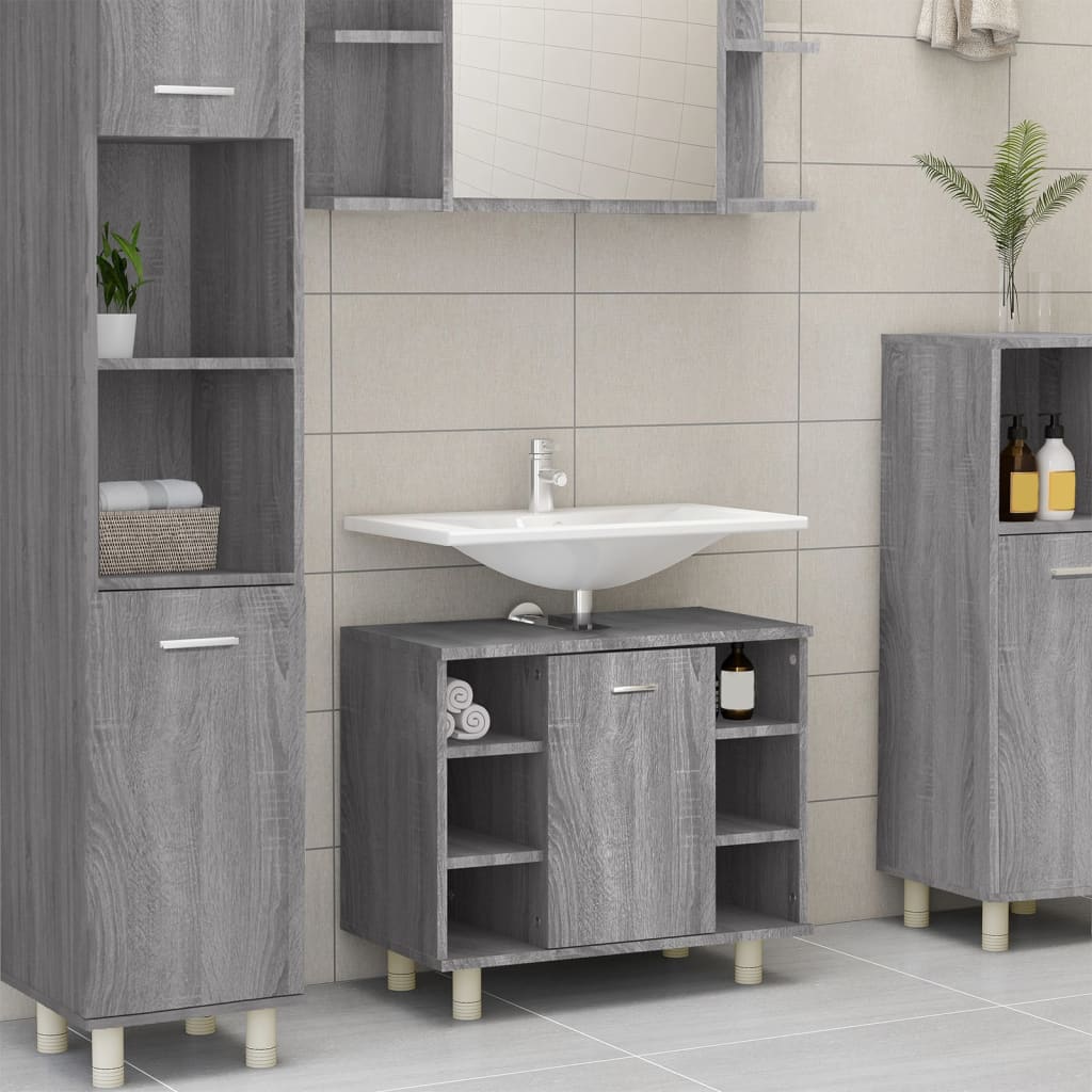 Armadietto Bagno Grigio Sonoma 60x32x53,5 cm Legno Multistrato cod mxl 5495