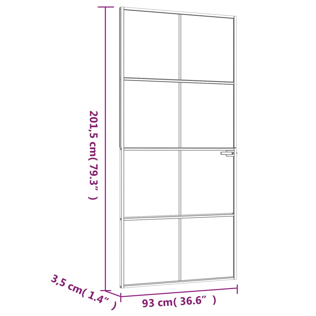 Porta Interna Nera 93x201,5cm Vetro Temperato Alluminio Sottile 153664