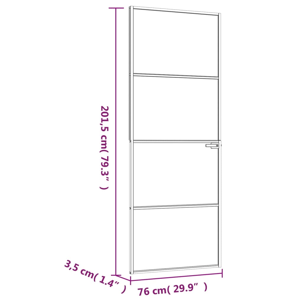 Porta Interna Bianca 76x201,5 cm Vetro Temperato Alluminio Slim 153666