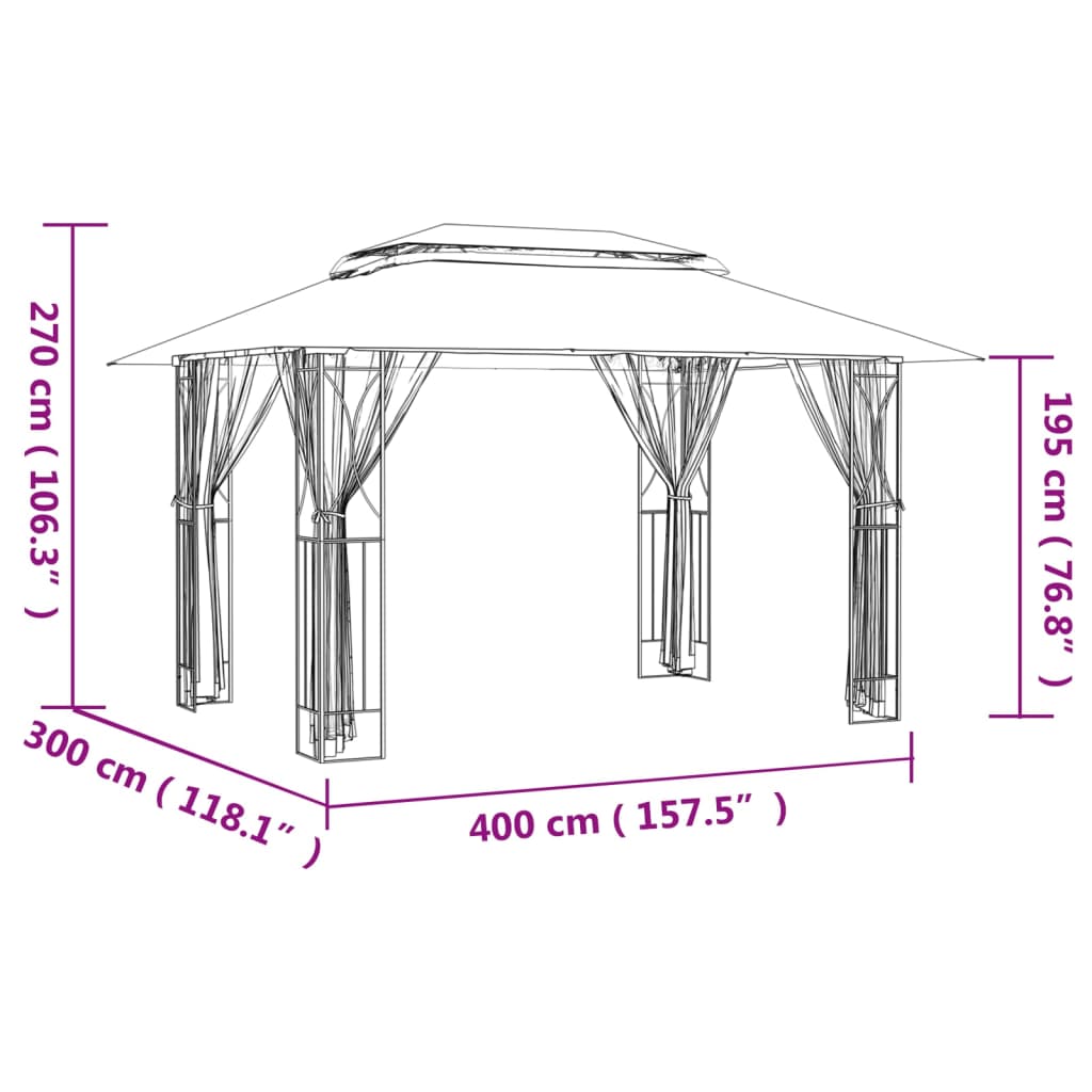 Gazebo con Pareti Laterali Antracite 400x300x270 cm Acciaio 360144