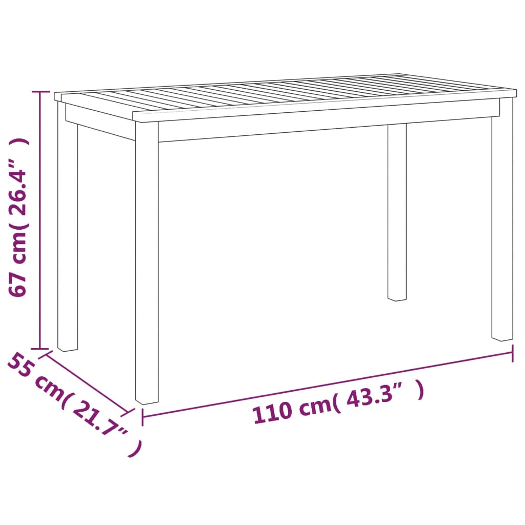 Tavolo da Giardino 110x55x67 cm Legno Massello d'Acacia 319718