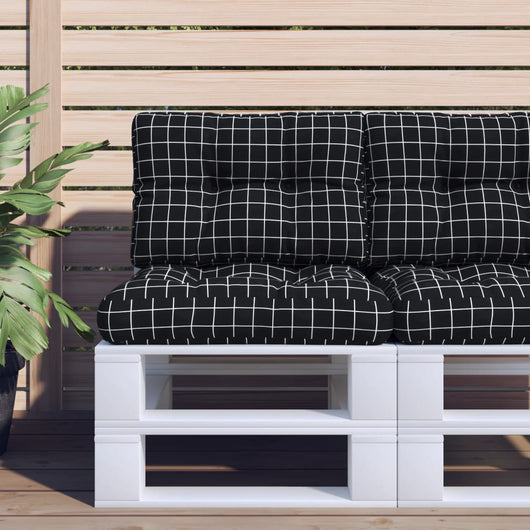 Cuscino per Pallet Motivo a Quadri Nero 60x40x12 cm in Tessuto 360573