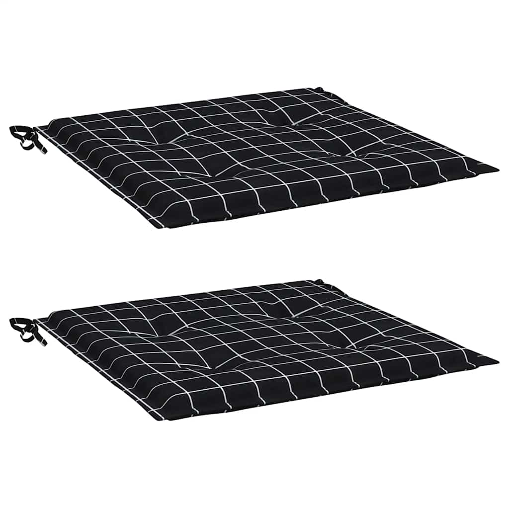 Cuscini Sedia Giardino 2pz Motivo Quadri Nero 40x40x3cm Tessuto 361014