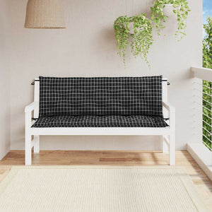 Cuscini Panca da Giardino 2pz a Quadri Nero 150x50x7 cm Tessuto 361710