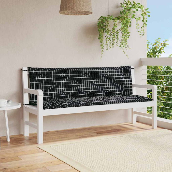 Cuscini Panca da Giardino 2pz a Quadri Nero 150x50x7 cm Tessuto 361710