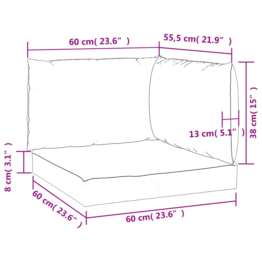 Cuscini per Pallet 3 pz Tortora in Tessuto Oxford 361781