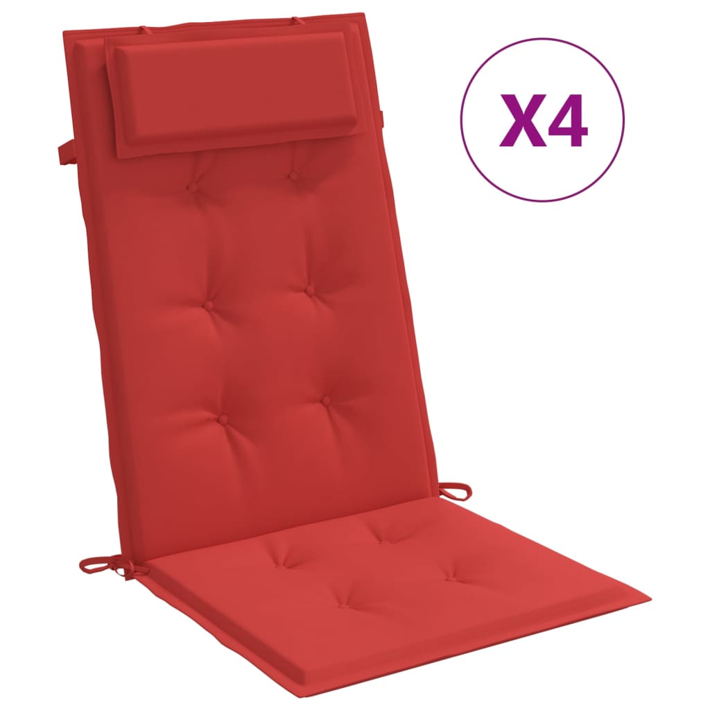 Cuscini per Sedia con Schienale Alto 4 pz Rosso Tessuto Oxford 361893