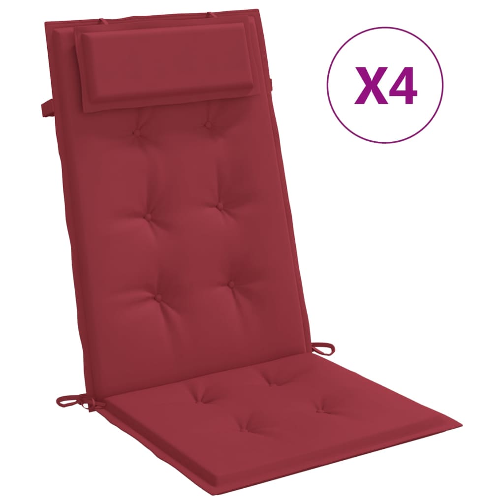 Cuscini Sedia con Schienale Alto 4 pz Rosso Vino Tessuto Oxford 361902