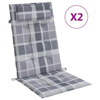 Cuscini Sedia Schienale Alto 2pz a Quadri Grigio Tessuto Oxfordcod mxl 94379