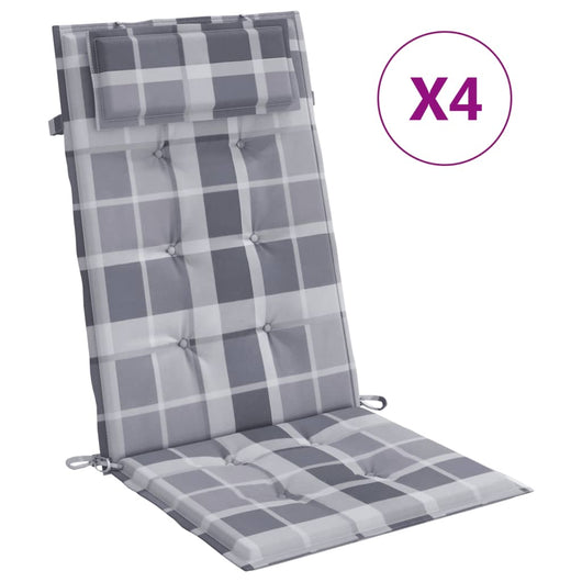 Cuscini Sedia Schienale Alto 4pz a Quadri Grigio Tessuto Oxfordcod mxl 70322