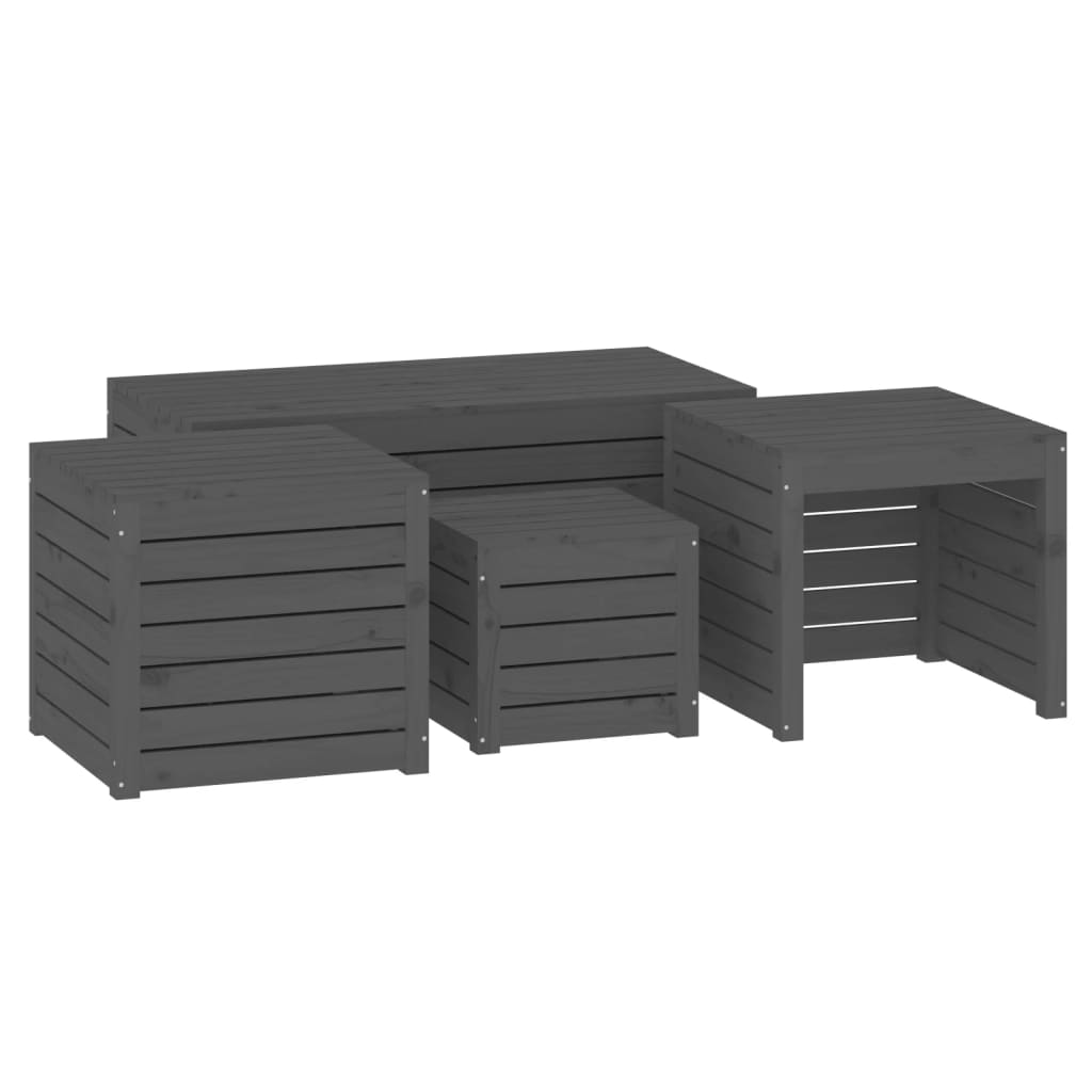 Set Cassette da Giardino 4 pz Grigio in Legno Massello di Pino 3154668