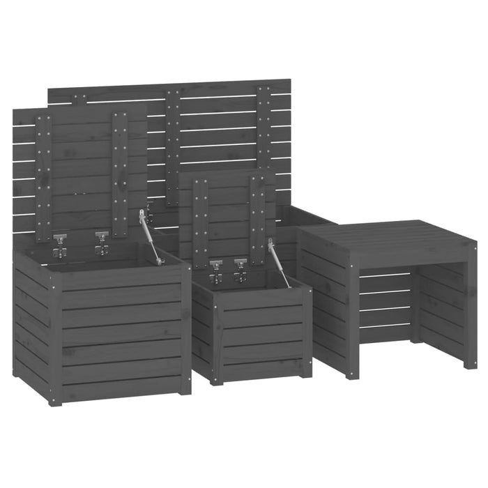 Set Cassette da Giardino 4 pz Grigio in Legno Massello di Pino 3154668