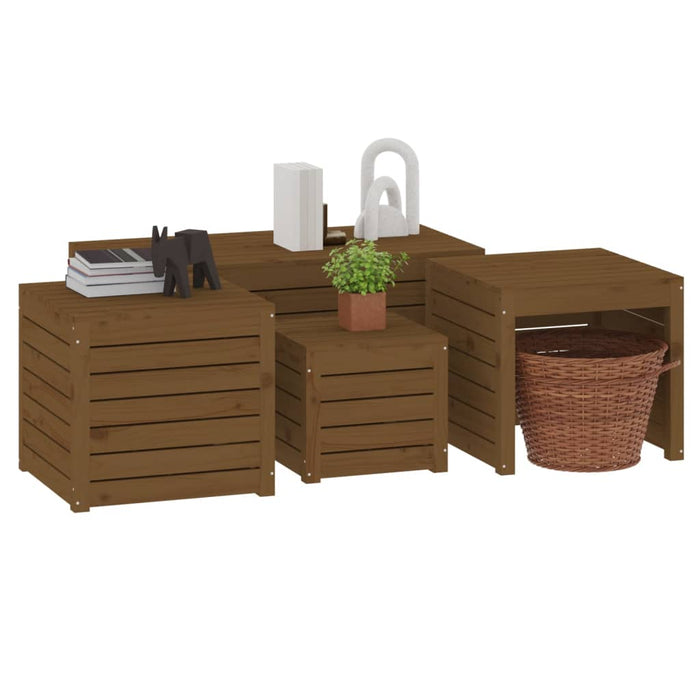 Set Cassette da Giardino 4 pz Miele in Legno Massello di Pino 3154669