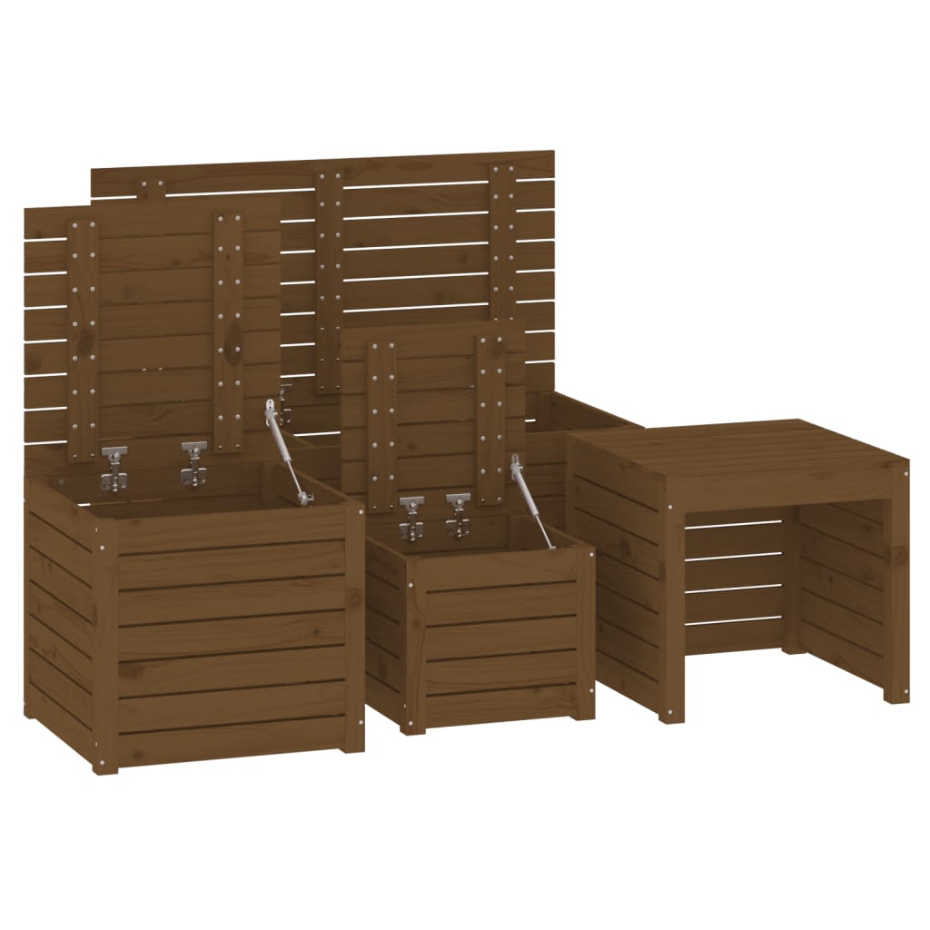 Set Cassette da Giardino 4 pz Miele in Legno Massello di Pino 3154669