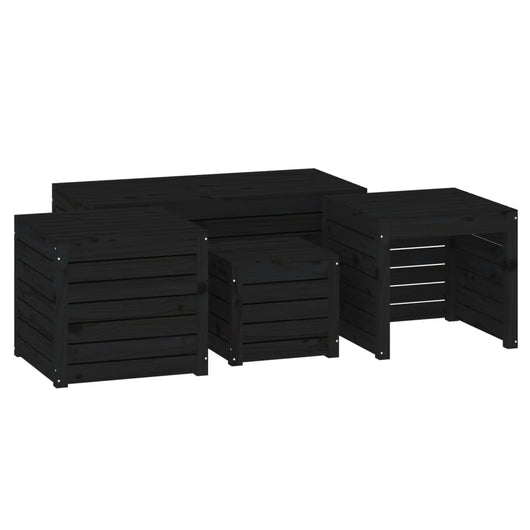 Set Cassette da Giardino 4 pz Nero in Legno Massello di Pino 3154670