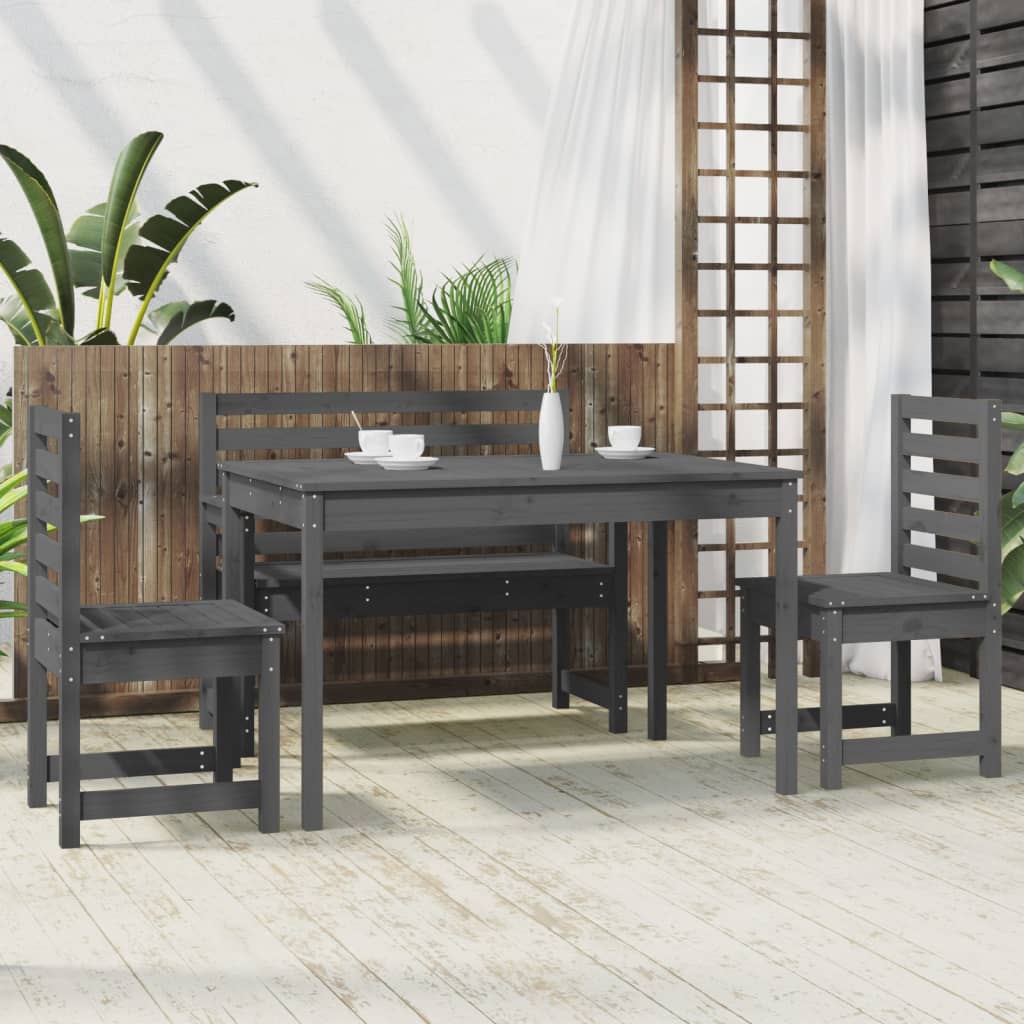 Set da Pranzo per Giardino 4pz Grigio in Legno Massello di Pino 3154691