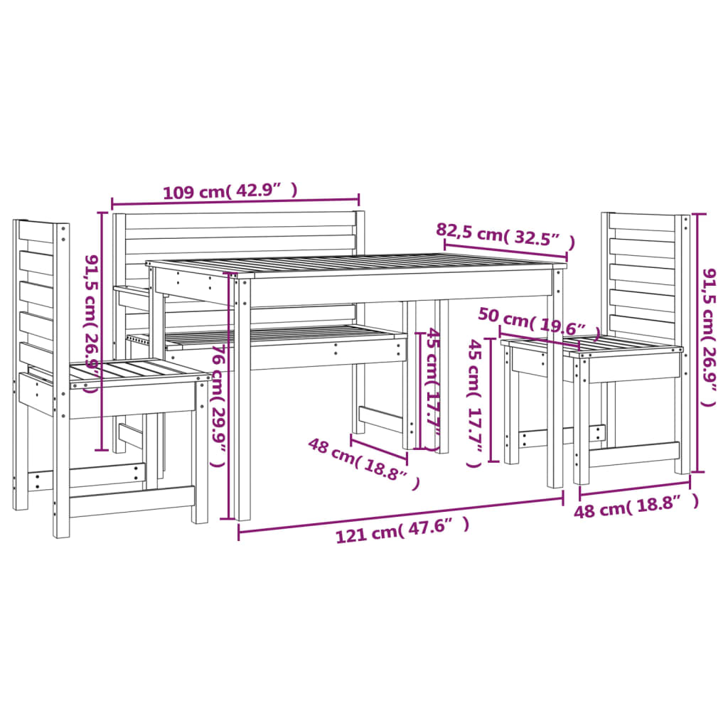 Set da Pranzo per Giardino 4pz Grigio in Legno Massello di Pino 3154691