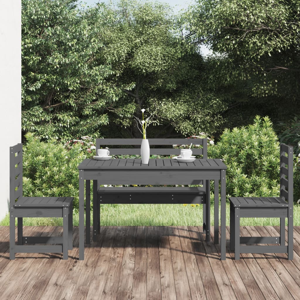 Set da Pranzo per Giardino 4pz Grigio in Legno Massello di Pino 3154691