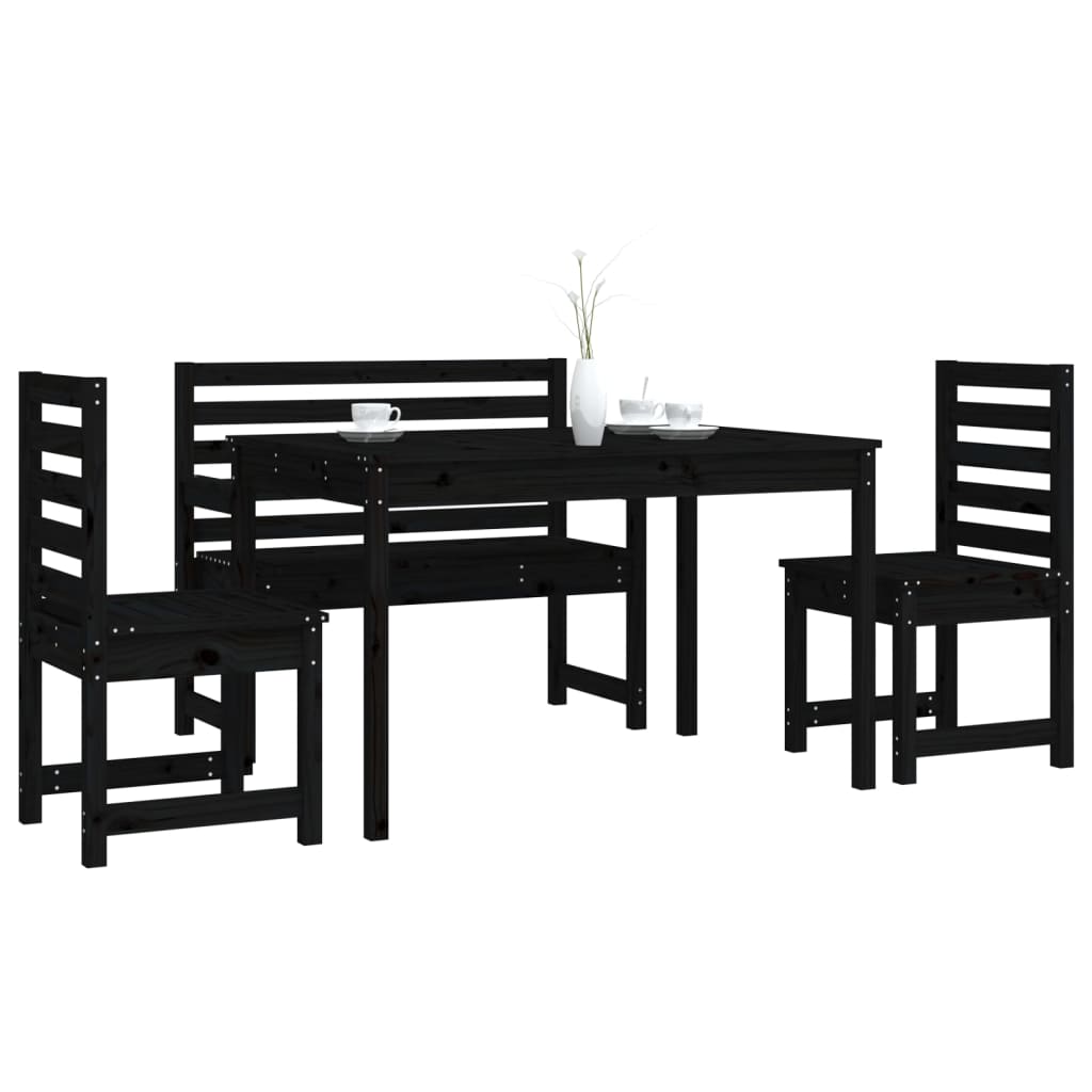 Set da Pranzo per Giardino 4pz Nero in Legno Massello di Pino 3154693