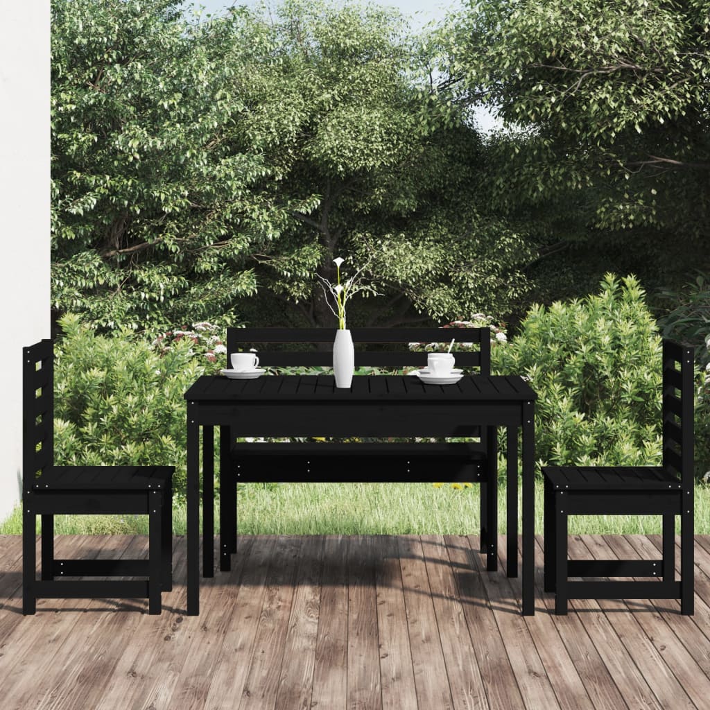 Set da Pranzo per Giardino 4pz Nero in Legno Massello di Pino 3154693