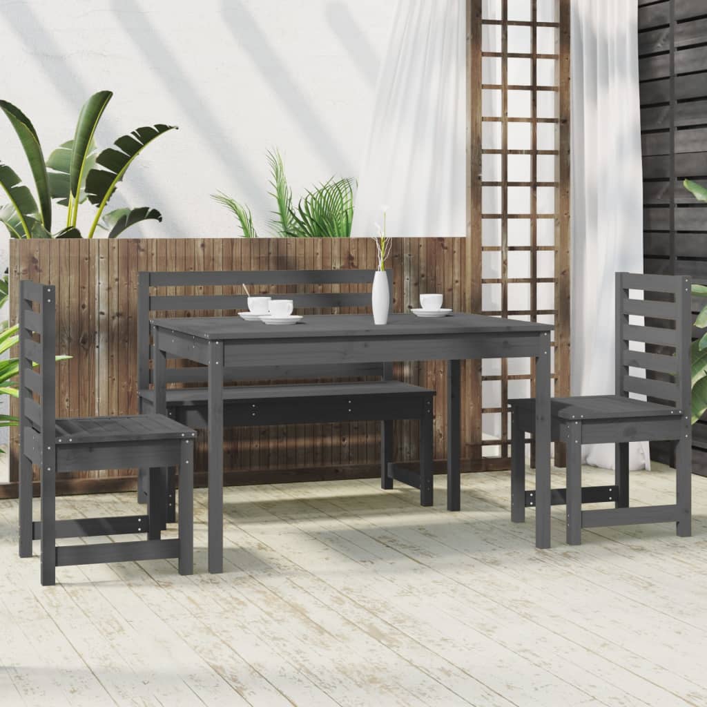 Set da Pranzo per Giardino 4pz Grigio in Legno Massello di Pino 3154697