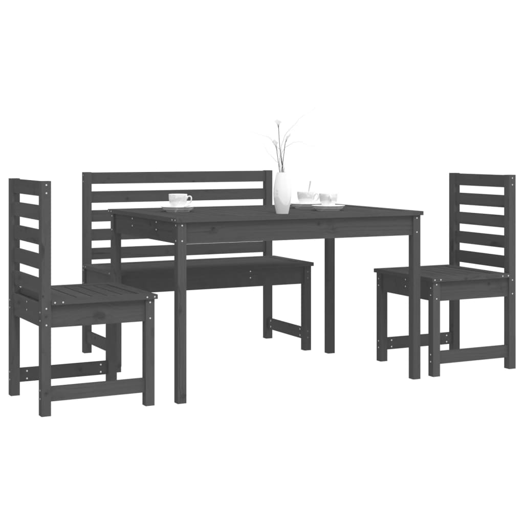 Set da Pranzo per Giardino 4pz Grigio in Legno Massello di Pino 3154697