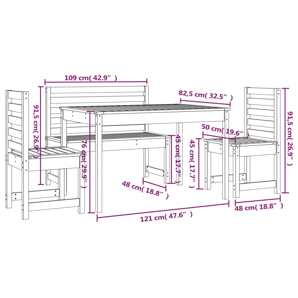 Set da Pranzo per Giardino 4pz Grigio in Legno Massello di Pino 3154697