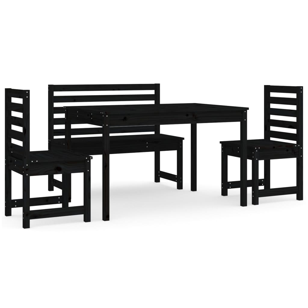 Set da Pranzo per Giardino 4pz Nero in Legno Massello di Pinocod mxl 124179