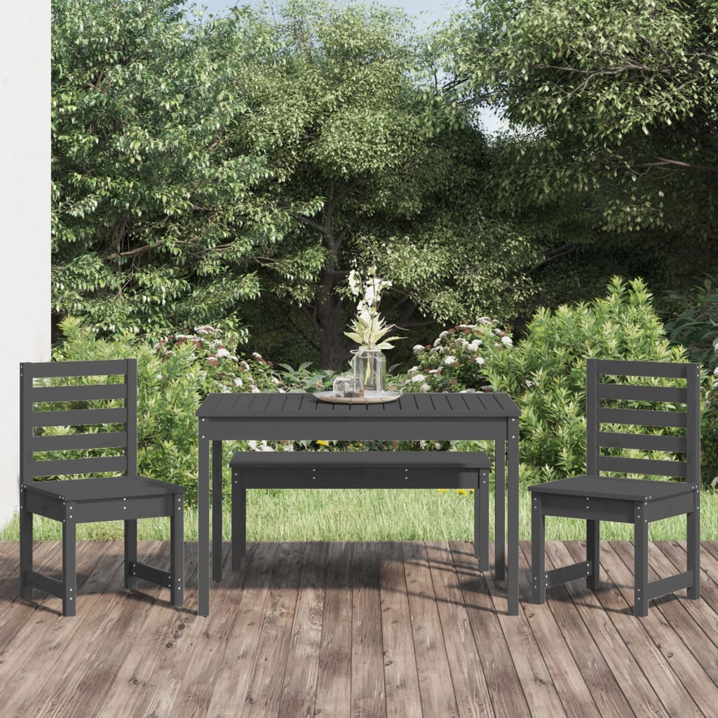 Set da Pranzo per Giardino 4pz Grigio in Legno Massello di Pinocod mxl 124202