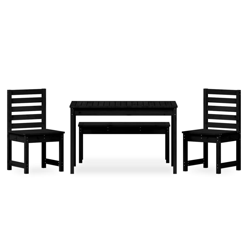 Set da Pranzo per Giardino 4pz Nero in Legno Massello di Pino 3154705