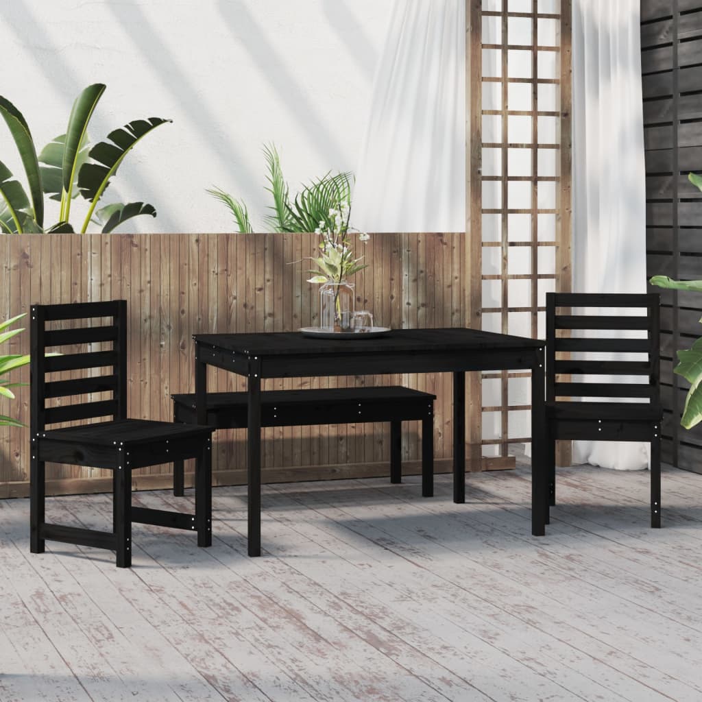 Set da Pranzo per Giardino 4pz Nero in Legno Massello di Pino 3154705