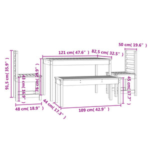 Set da Pranzo per Giardino 4pz Nero in Legno Massello di Pino 3154705