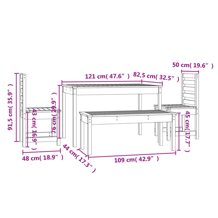 Set da Pranzo per Giardino 4pz Nero in Legno Massello di Pino 3154705