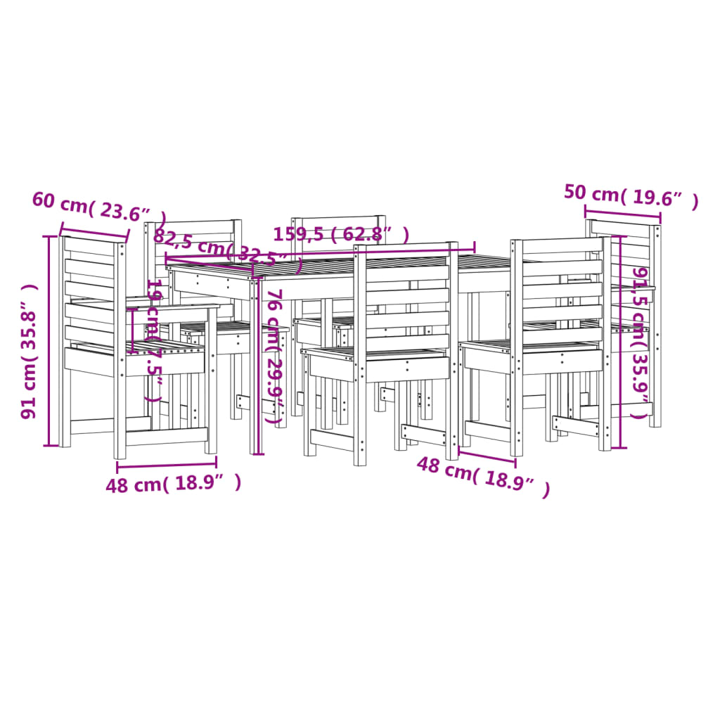 Set da Pranzo per Giardino 7pz Grigio in Legno Massello di Pino 3154709